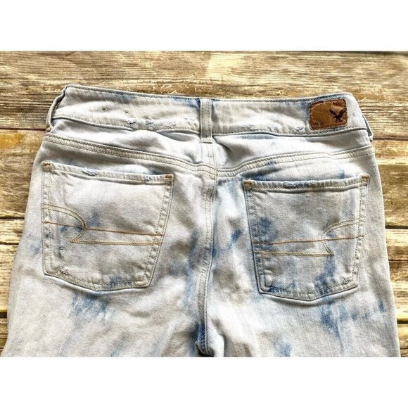 American Eagle Womens Blue Jean Tie Dye Distressed Straight Stretch Jeans Size 6 - Picture 4 of 7